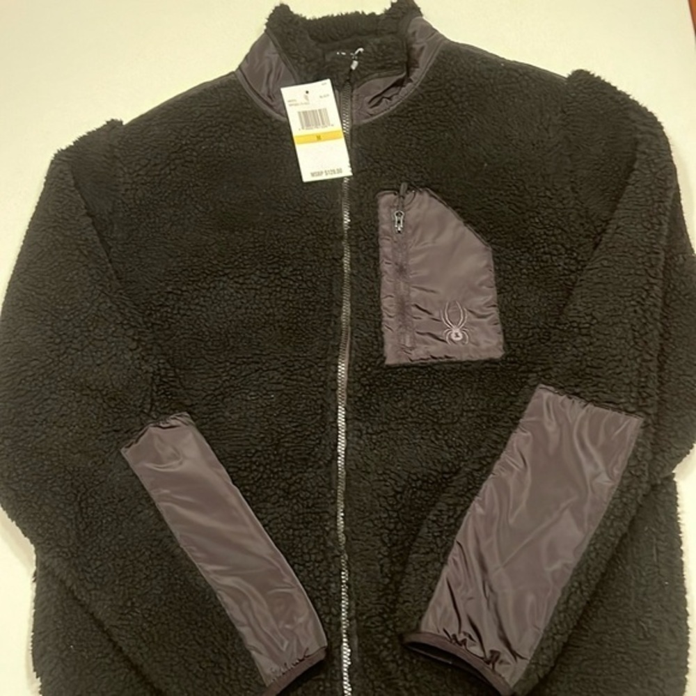 NWT Spyder Men Size M Fur Sherpa Militant Full Zip Jacket Pockets $129 (B1)